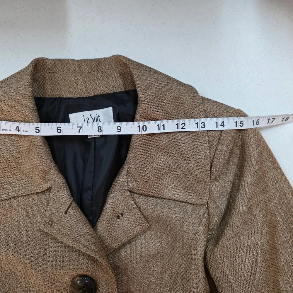 Le Suit Petite Womens Tan Herringbone Blazer Jacket Metallic Gold 8P Business